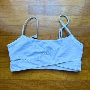 alo yoga blue front criss-cross sports bra